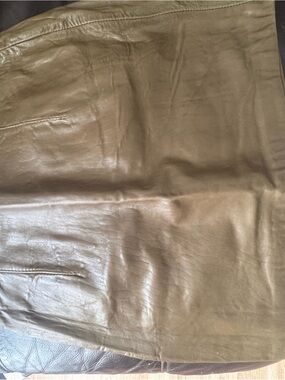 ZARA Genuine Leather Mini Skirt Khaki Olive Size XS